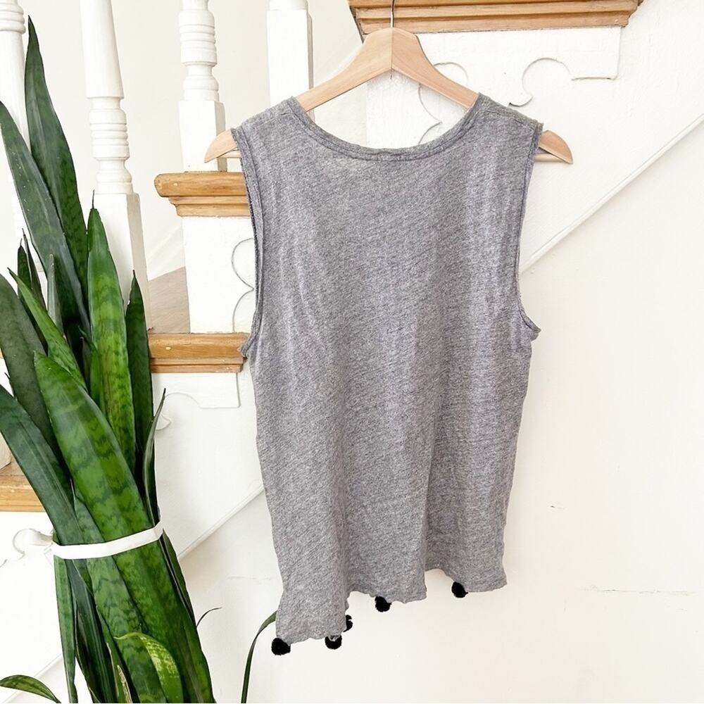 J.Crew Heather Rubble Gray Sleeveless Round Neck Linen Pom-Pom Tank Size S - Picture 5 of 8